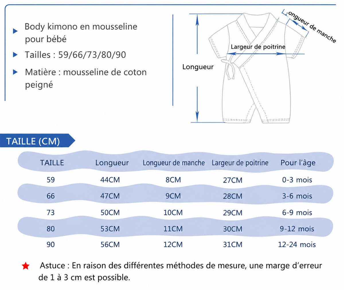 Barboteuse Bébé Été en Coton Muslin - Unisexe 0-24 Mois
