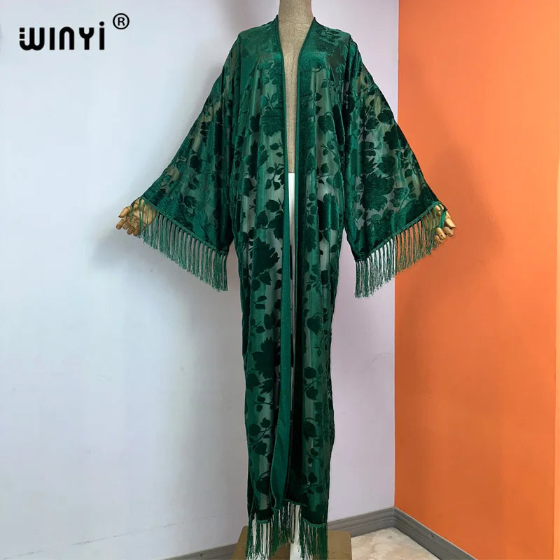 Kimono Long Imprimé Polyester pour Femme - Style Décontracté
