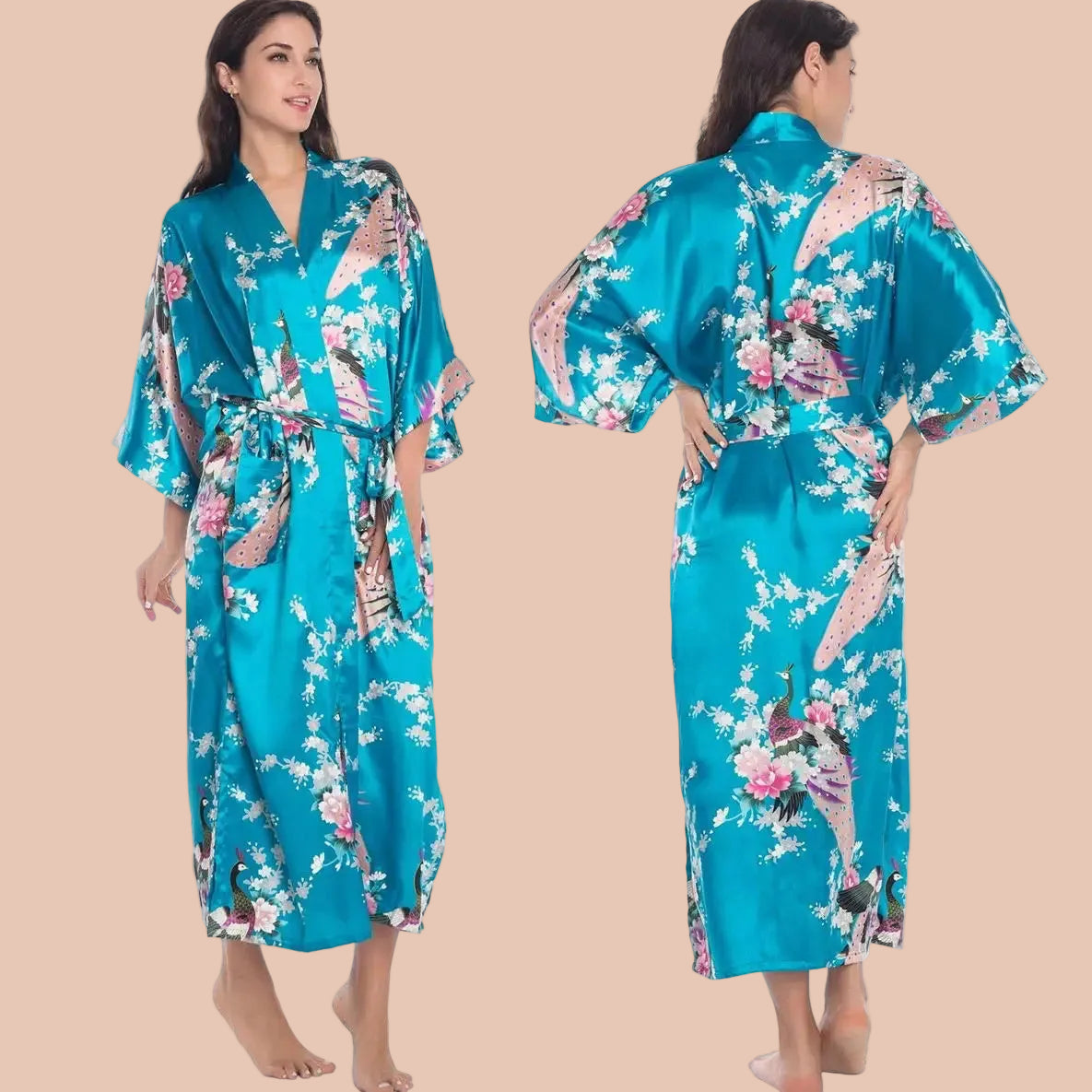 Kimono Long Fleuri en Satin