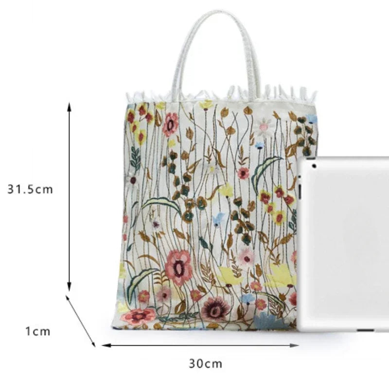 Tote Bag Fleuri Brodé – Sac Cabas Style Vintage