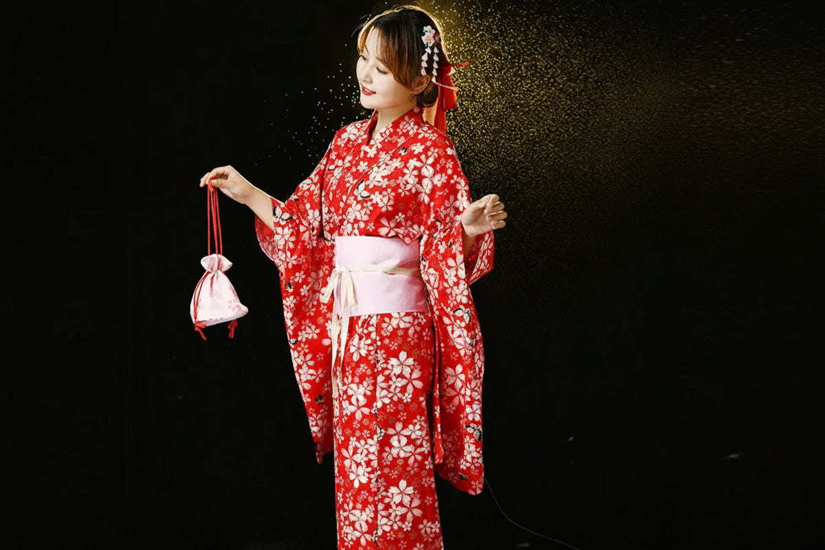 Kimono Femme Traditionnel Satiné Long Fleuri