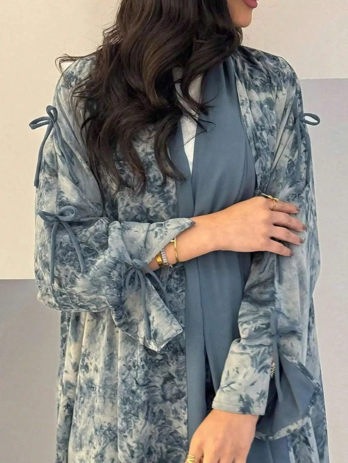 Kimono Long Abaya Femme Style Casual Bleu