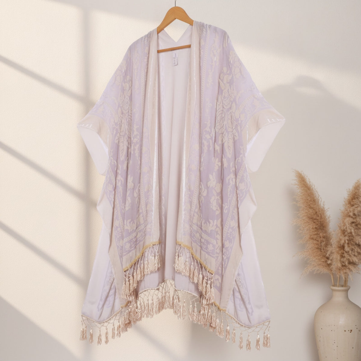 Kimono Court Fleuri Femme en Nylon et Velours - Style National