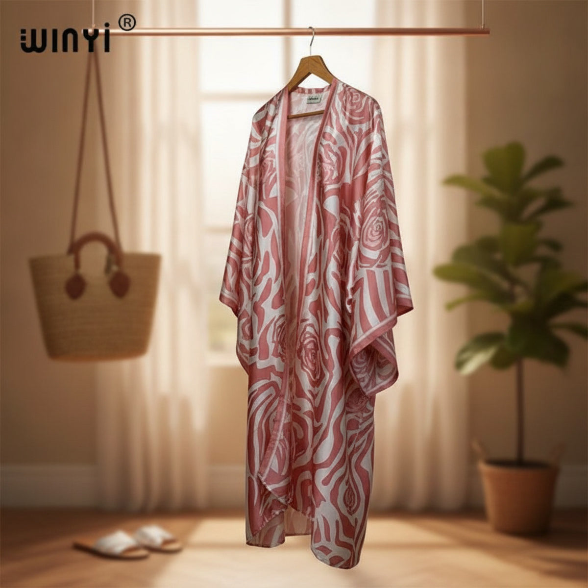 Kimono Long Bohème Imprimé Polyester Femme - Style Léger et Fleuri
