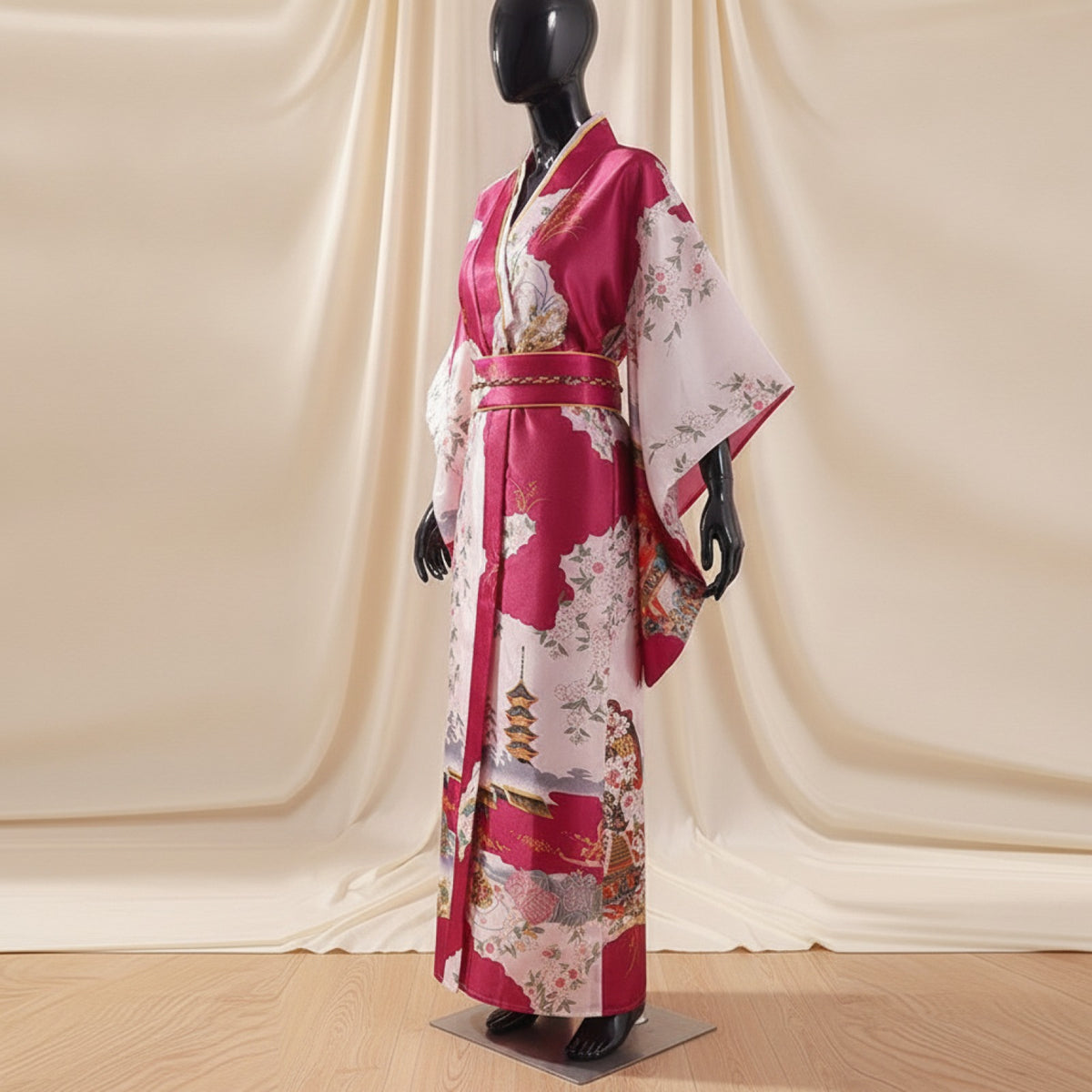 Kimono Japonais Traditionnel Femme en Satin Polyester - Taille Unique