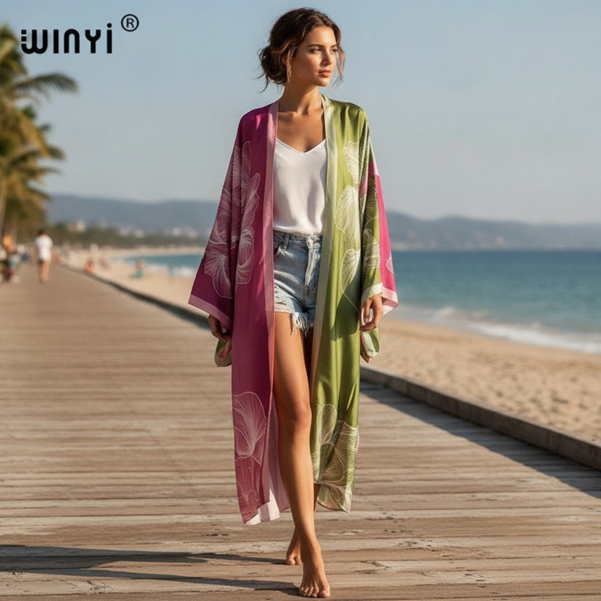 Kimono Long Imprimé Bohème Femme "Silk Feeling" - Polyester Léger