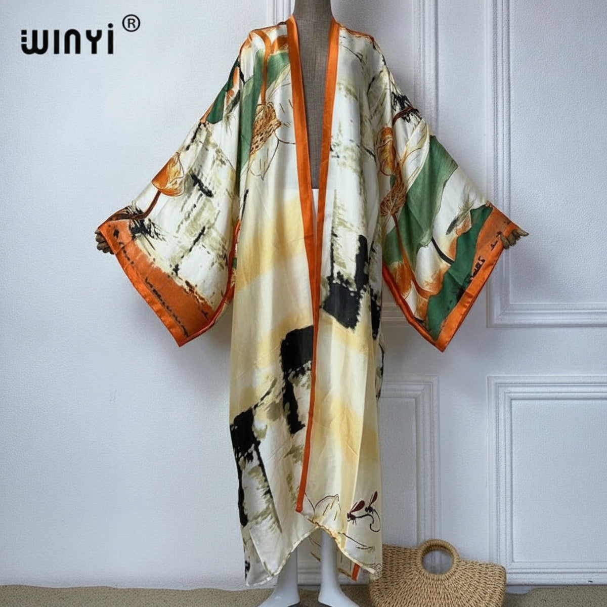 Kimono Long Bohème Imprimé Polyester Léger Femme