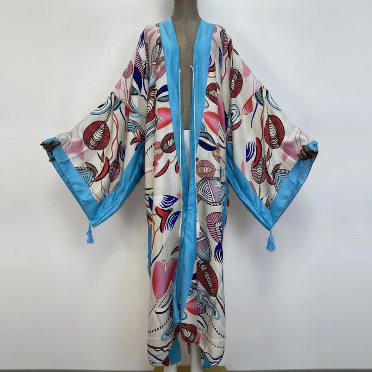 Kimono Long Bohème Femme Imprimé Fleuri Manches Chauve-Souris