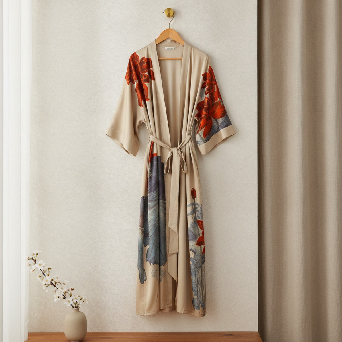 Kimono Long Fleuri en Satin pour Femme - Confort & Élégance