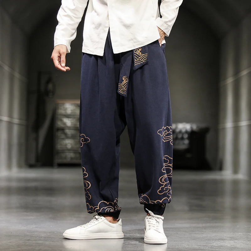 Pantalon Homme Harem Casual en Coton et Lin