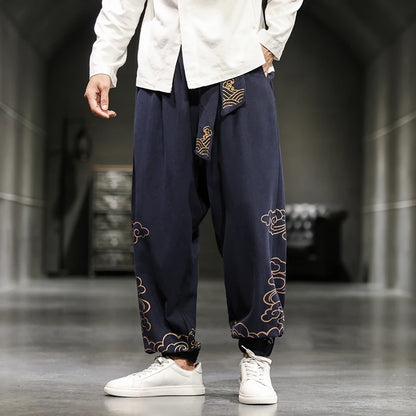 Pantalon Homme Harem Casual en Coton et Lin