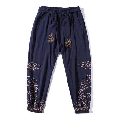 Pantalon Homme Harem Casual en Coton et Lin