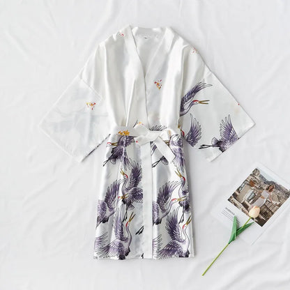 Kimono Mi-long Satin Femme Léger