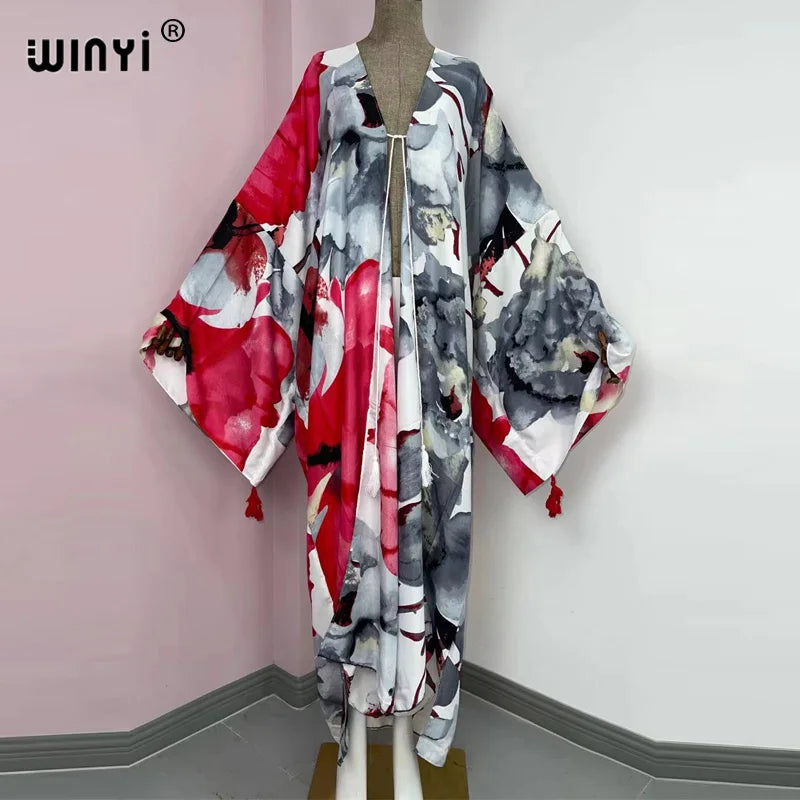 Kimono Long Bohème Femme Imprimé Fleuri - Style Été Léger