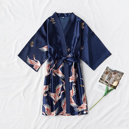 Kimono Mi-long Satin Femme Léger