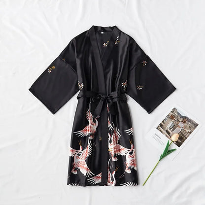 Kimono Mi-long Satin Femme Léger
