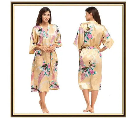 Kimono Mi-long Satiné Femme Imprimé