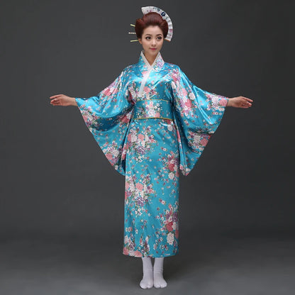 Kimono Femme Traditionnel Satiné Long Fleuri