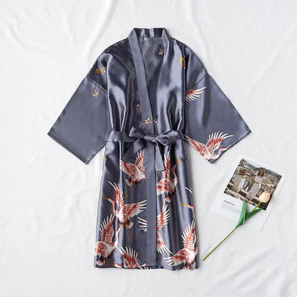 Kimono Mi-long Satin Femme Léger