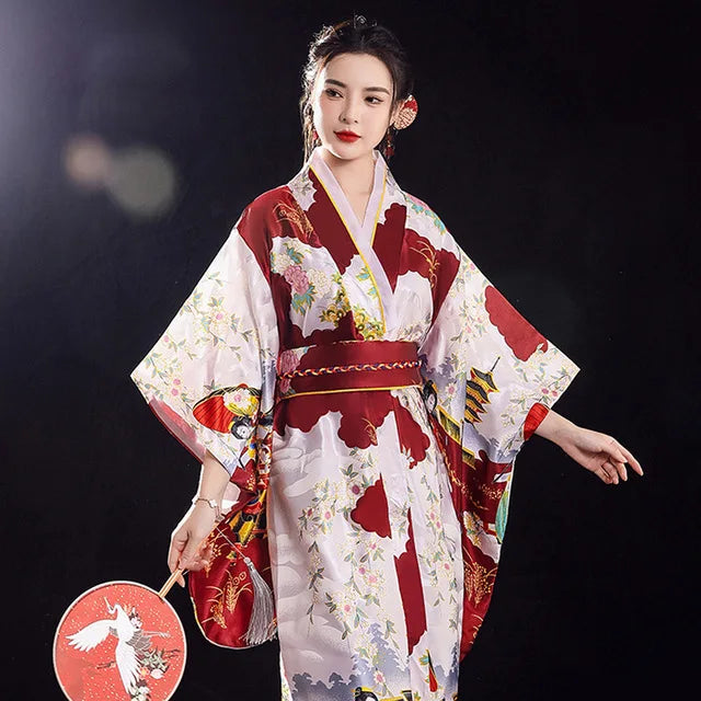 Kimono Femme Traditionnel Satiné Style Japonais