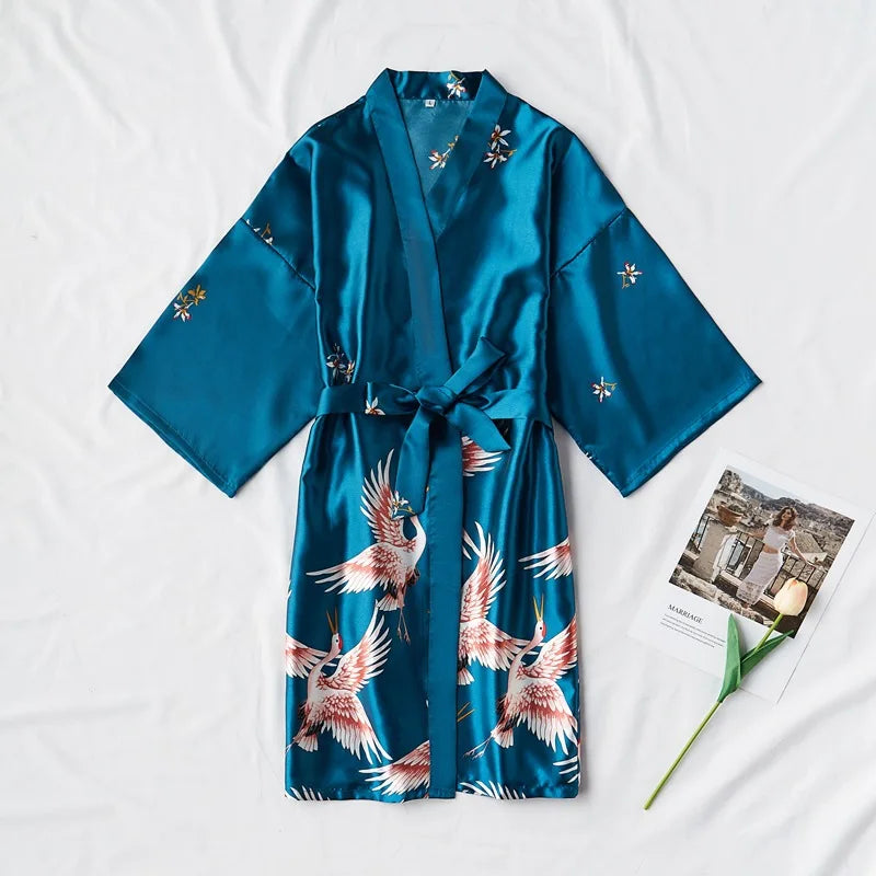 Kimono Mi-long Satin Femme Léger
