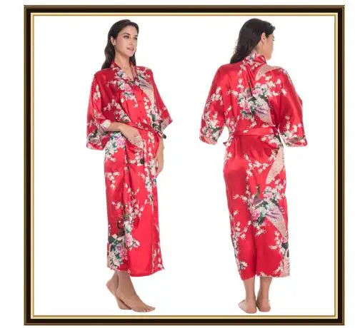 Kimono Mi-long Satiné Femme Imprimé