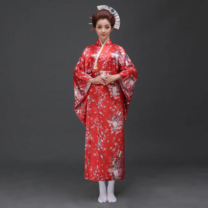 Kimono Femme Traditionnel Satiné Long Manches Trois-Quarts