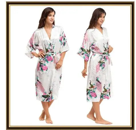 Kimono Mi-long Satiné Femme Imprimé