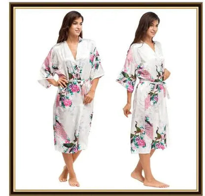 Kimono Mi-long Satiné Femme Imprimé