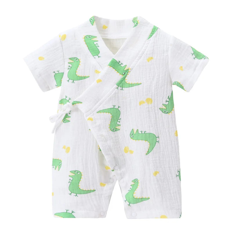 Barboteuse Bébé Été en Coton Muslin - Dinosaure