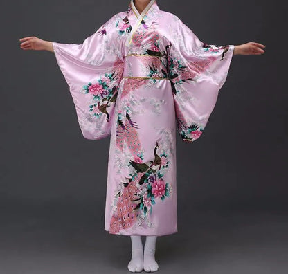 Kimono Femme Traditionnel Satiné Long Fleuri