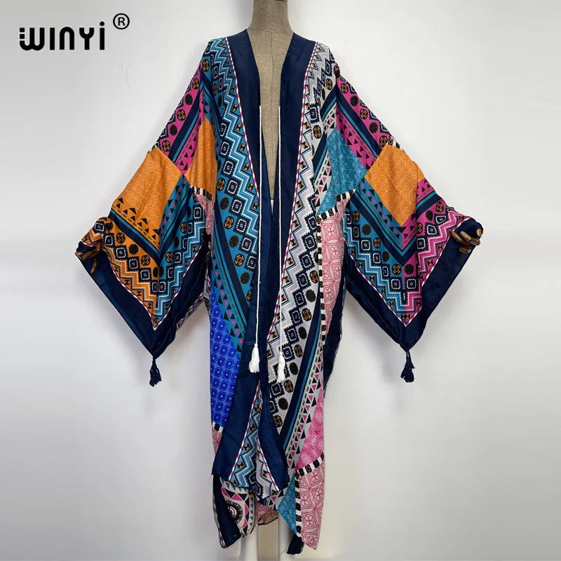 Kimono Long Bohème Femme Imprimé Fleuri Style Ethnique