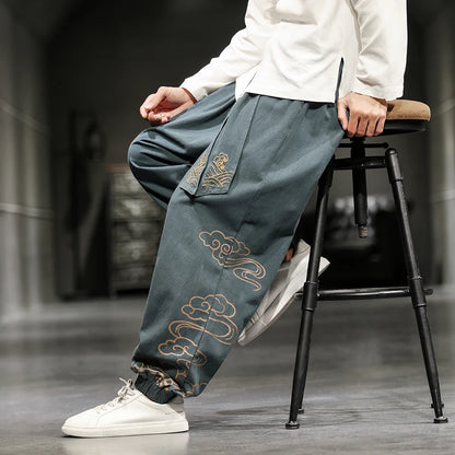 Pantalon Homme Harem Casual en Coton et Lin