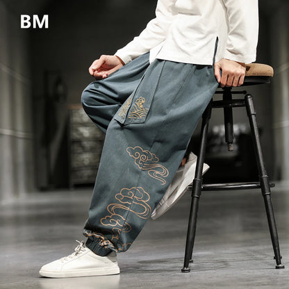 Pantalon Homme Harem Casual en Coton et Lin