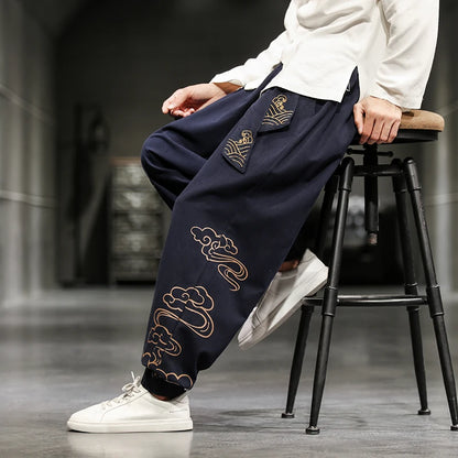 Pantalon Homme Harem Casual en Coton et Lin