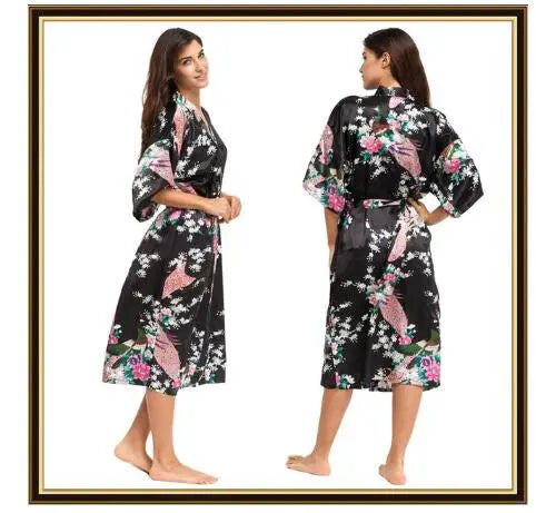 Kimono Mi-long Satiné Femme Imprimé