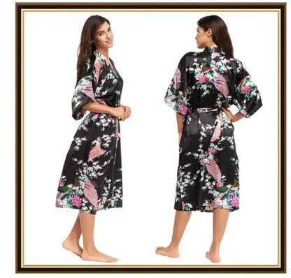 Kimono Mi-long Satiné Femme Imprimé