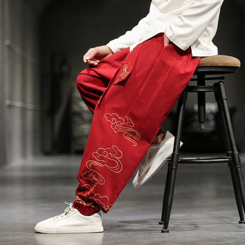 Pantalon Homme Harem Casual en Coton et Lin