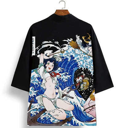 Kimono Court Polyester Motif Japonais - Style Manga