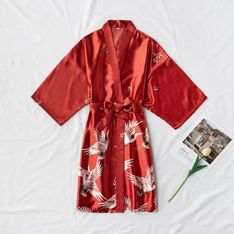 Kimono Mi-long Satin Femme Léger