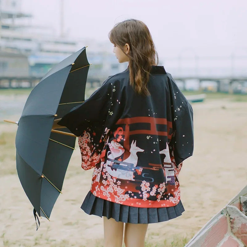 Kimono Court Polyester Motif Japonais
