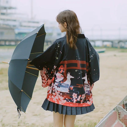 Kimono Court Polyester Motif Japonais