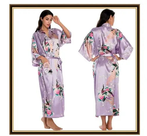 Kimono Mi-long Satiné Femme Imprimé