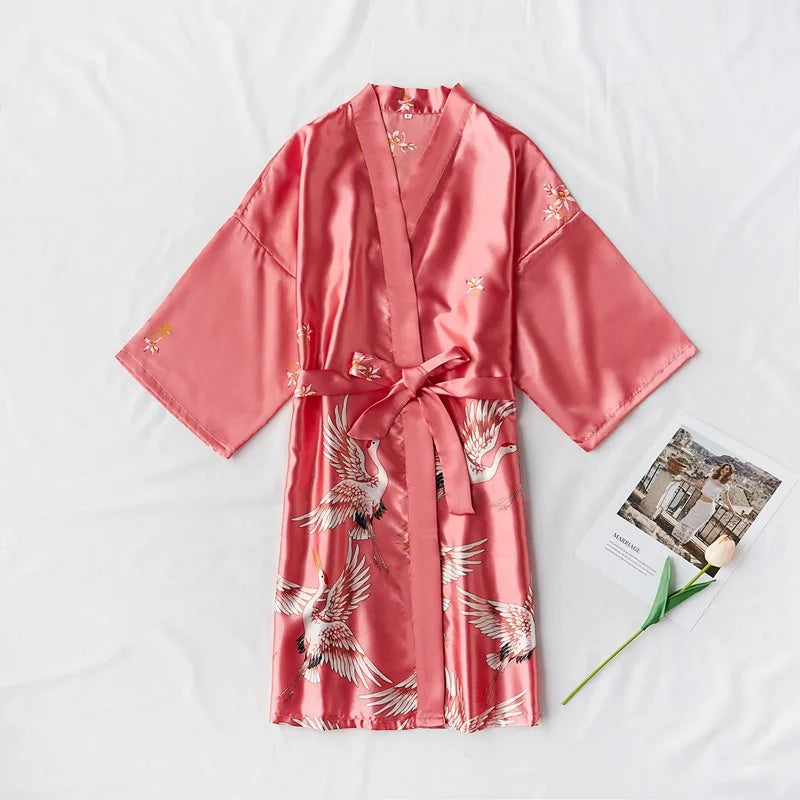 Kimono Mi-long Satin Femme Léger