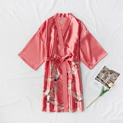 Kimono Mi-long Satin Femme Léger