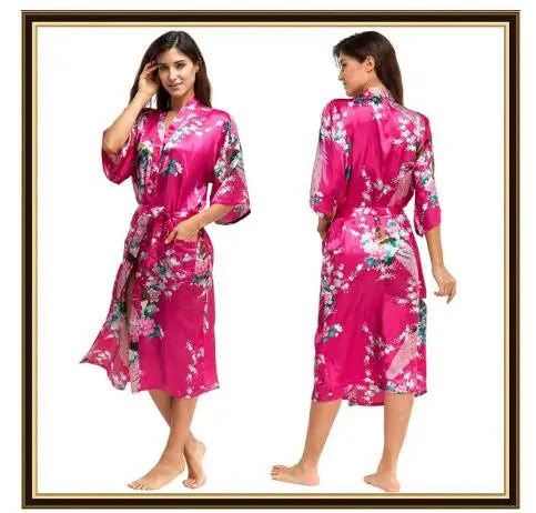 Kimono Mi-long Satiné Femme Imprimé
