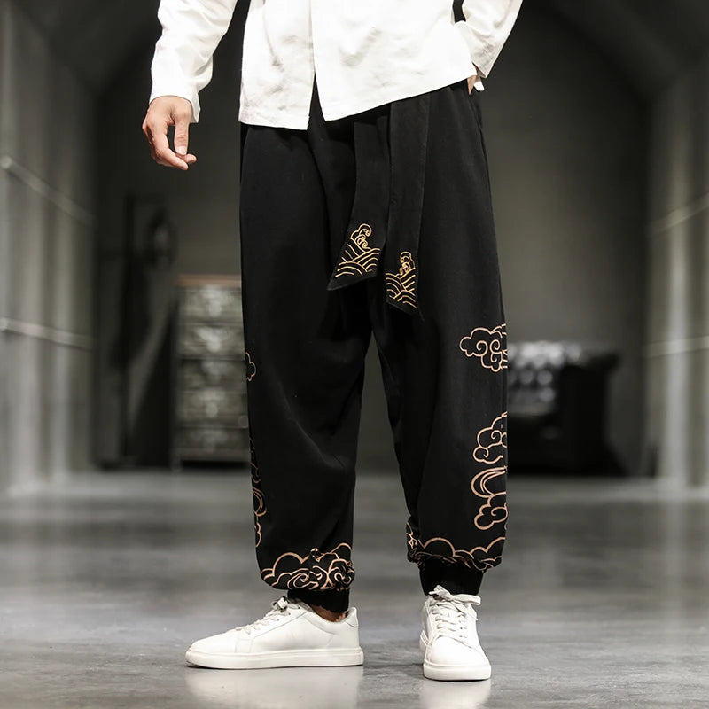 Pantalon Homme Harem Casual en Coton et Lin