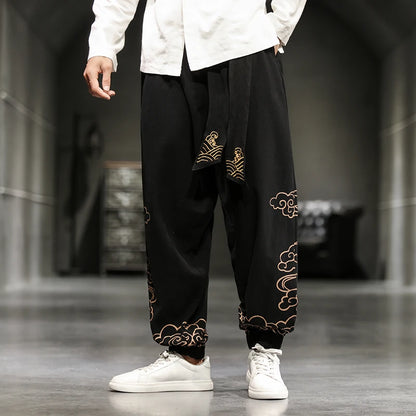 Pantalon Homme Harem Casual en Coton et Lin