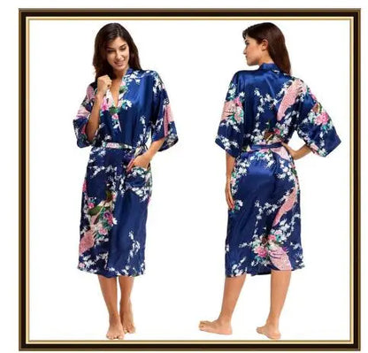 Kimono Mi-long Satiné Femme Imprimé