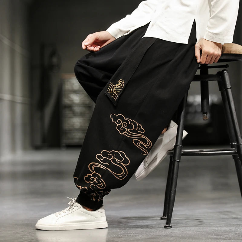 Pantalon Homme Harem Casual en Coton et Lin